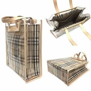 Burberry Leather 3way Clear Bag Tote Check Tan